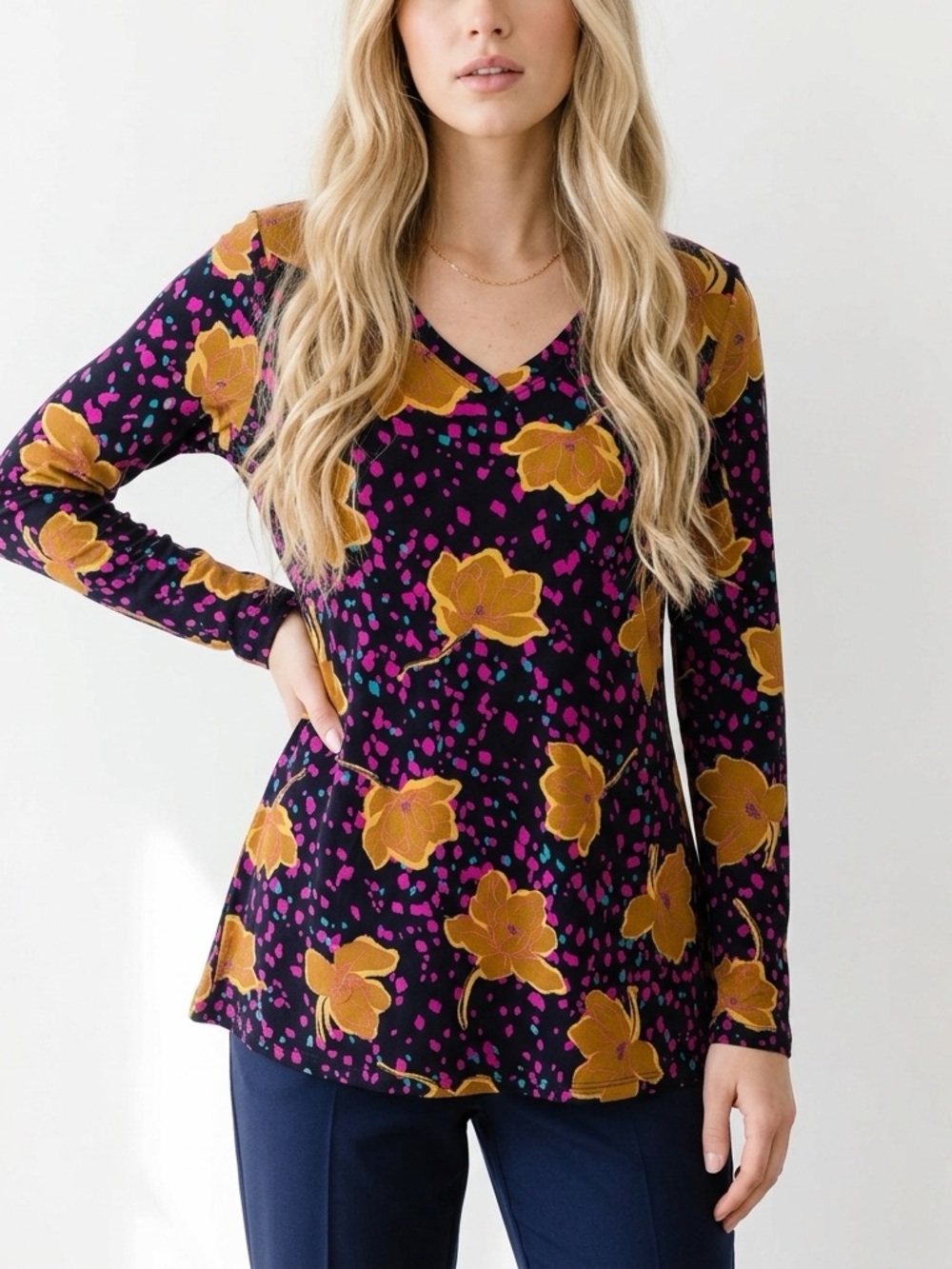 LOGO By Lori Goldstein Women’s XS Multicolor Floral Long Sleeve Tunic Top